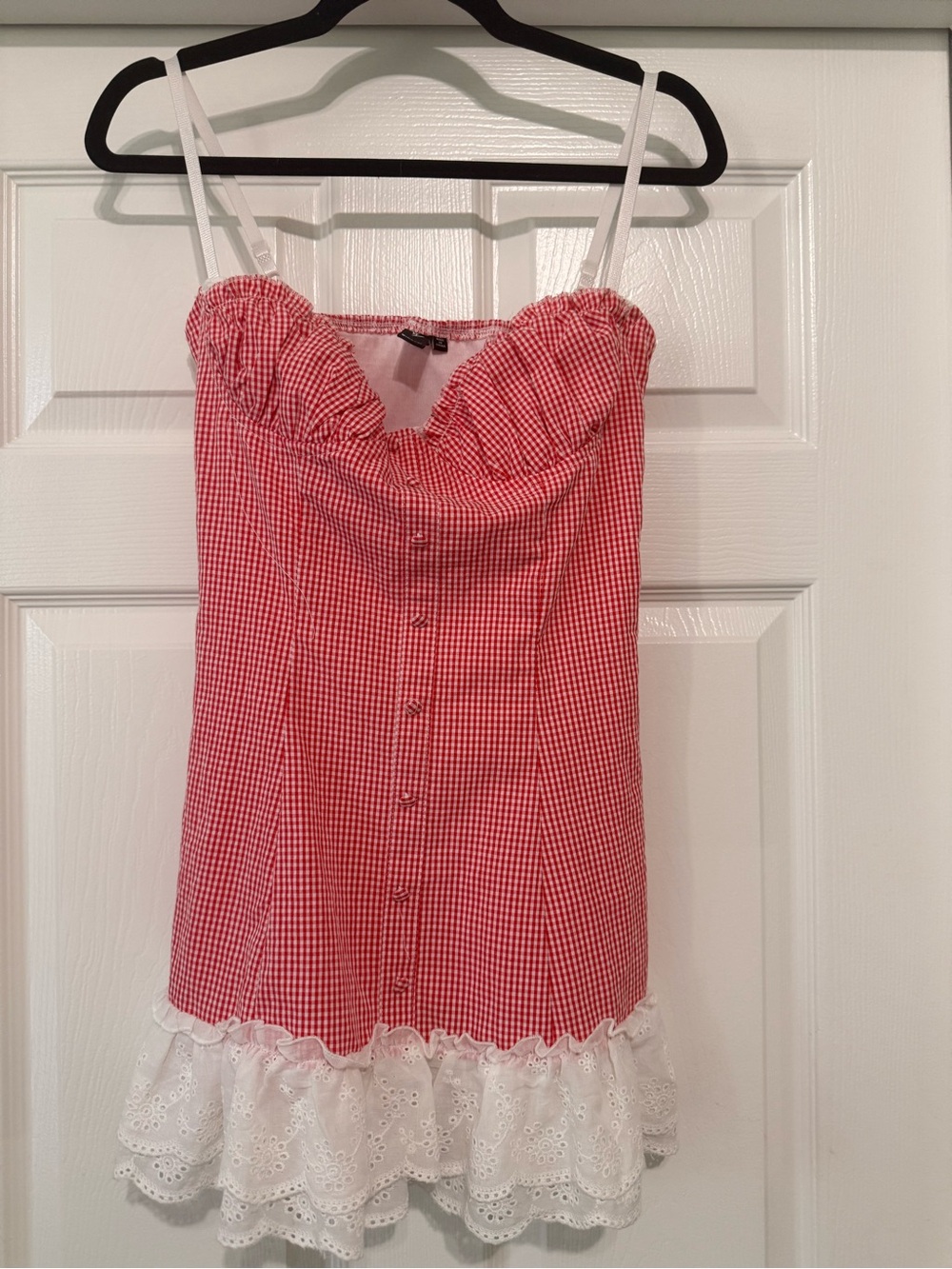 Windsor Red Gingham Eyelet-Ruffle Cami